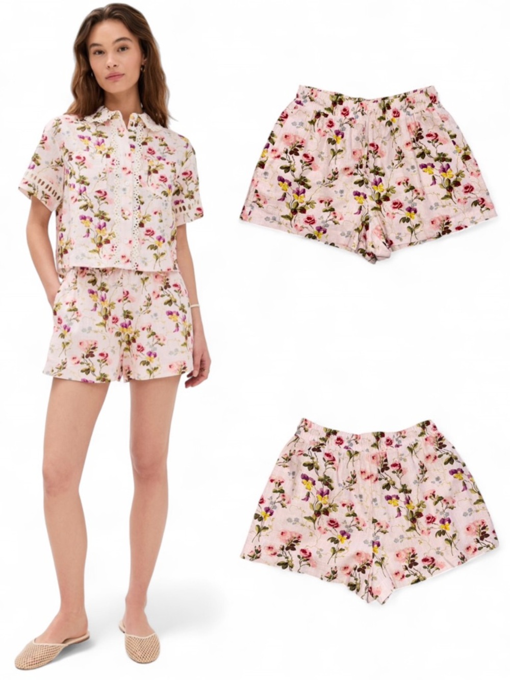Tuckernuck Hill House Linen Blend Pink Floral The Audrey Shorts Small Resort